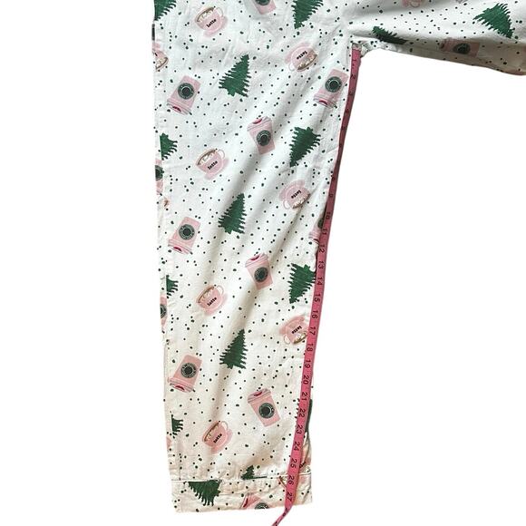 8 Oak Lane Holiday Coffee Print Pajama Pants White Pink Green Trees XS/S - Picture 7 of 7